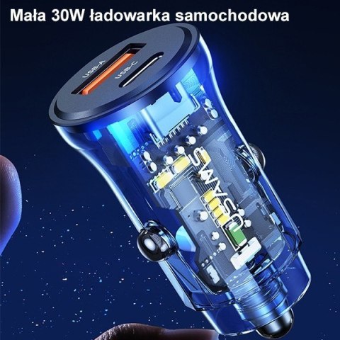 Ładowarka samochodowa 30W 1xUSB + 1xUSB-C Fast Charge USAMS