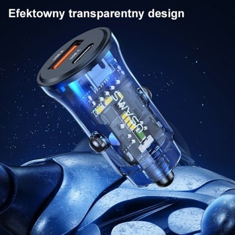 Ładowarka samochodowa 30W 1xUSB + 1xUSB-C Fast Charge USAMS