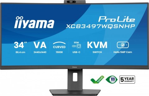 Monitor 34 cale XCB3497WQSNPH-B1,VA,UWQHD,1500R,USB-C Dock 95W, RJ45, KVM,2x5W, kamera 5MP, /5y/ IIYAMA