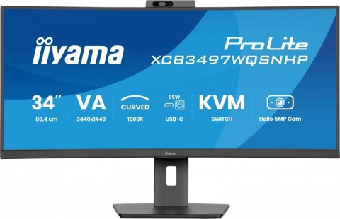 Monitor 34 cale XCB3497WQSNPH-B1,VA,UWQHD,1500R,USB-C Dock 95W, RJ45, KVM,2x5W, kamera 5MP, /5y/ IIYAMA