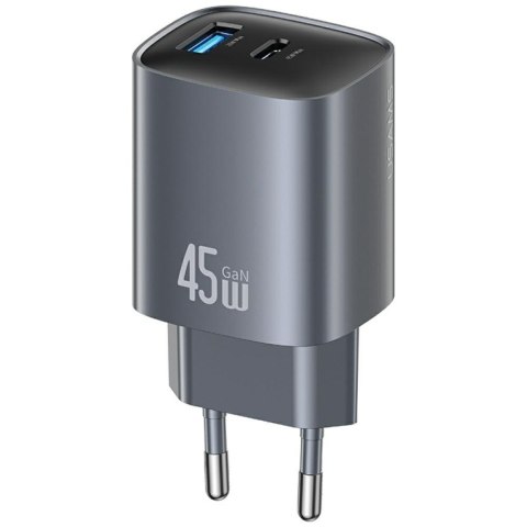Ładowarka sieciowa T66 45W CC290 GaN Fast charge 1xUSB-A 1xUSB-C srebrny USAMS