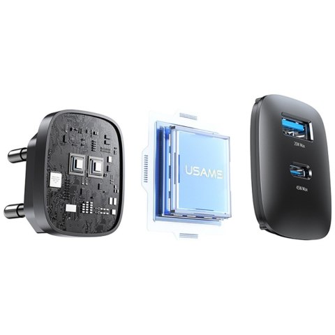 Ładowarka sieciowa T66 45W CC290 GaN Fast charge 1xUSB-A 1xUSB-C srebrny USAMS