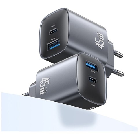 Ładowarka sieciowa T66 45W CC290 GaN Fast charge 1xUSB-A 1xUSB-C srebrny USAMS