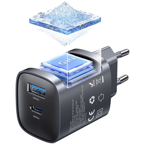 Ładowarka sieciowa T66 45W GaN CC290 USB-A + USB-C Fast charge USAMS