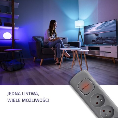 Listwa zasilająca | 6 gniazd | 1.8m | Szara Qoltec