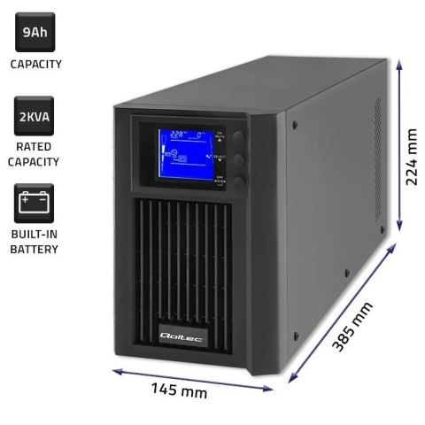 Zasilacz awaryjny UPS | On-line | Pure Sine Wave | 2kVA | 1.6kW |LCD | USB Qoltec