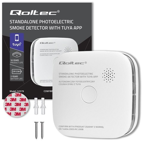 Czujnik dymu z baterią | Tuya | Wi-Fi | alarm 85dB | LED Qoltec
