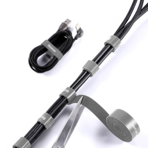 Taśma rzepowa rzep organizer kabli przewodów 3m - szary BASEUS