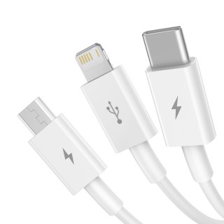 3w1 Kabel przewód Superior Series USB-A - USB-C / Lightning / micro USB 3.5A 1m - biały BASEUS