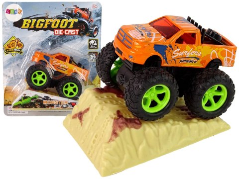 Auto Resorak Z Naciągiem Monster Truck Big Foot Gumowe Opony Rampa LEAN Toys