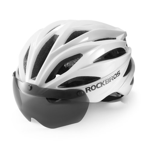 Kask rowerowy z szybką odpinanymi okularami z filtrem UV unisex - biały ROCKBROS