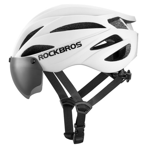 Kask rowerowy z szybką odpinanymi okularami z filtrem UV unisex - biały ROCKBROS