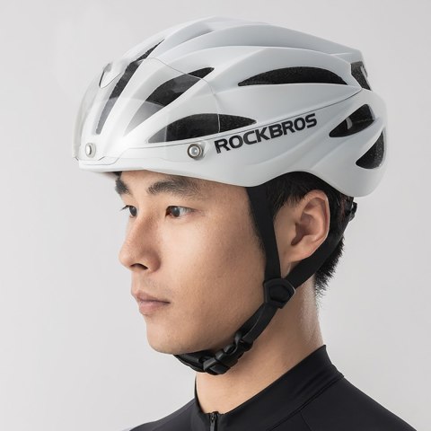 Kask rowerowy z szybką odpinanymi okularami z filtrem UV unisex - biały ROCKBROS
