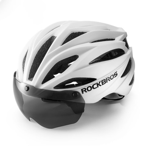 Kask rowerowy z szybką odpinanymi okularami z filtrem UV unisex - biały mat ROCKBROS