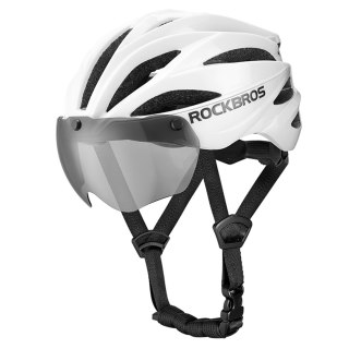 Kask rowerowy z szybką odpinanymi okularami z filtrem UV unisex - biały mat ROCKBROS