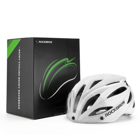 Kask rowerowy z szybką odpinanymi okularami z filtrem UV unisex - biały mat ROCKBROS