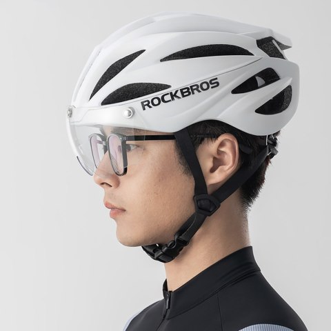 Kask rowerowy z szybką odpinanymi okularami z filtrem UV unisex - biały mat ROCKBROS