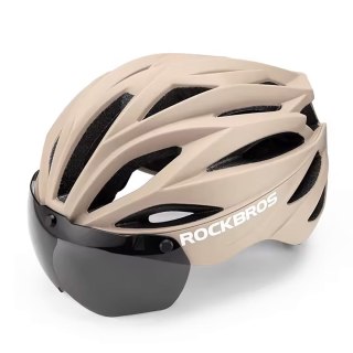 Kask rowerowy z szybką odpinanymi okularami z filtrem UV unisex - brązowy ROCKBROS