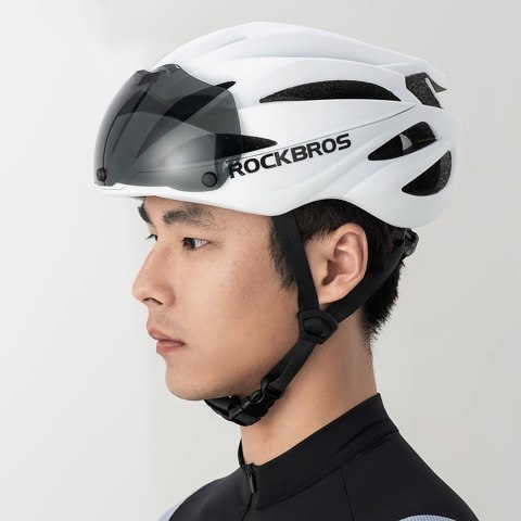 Kask rowerowy z szybką odpinanymi okularami z filtrem UV unisex - brązowy ROCKBROS