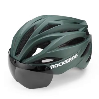 Kask rowerowy z szybką odpinanymi okularami z filtrem UV unisex - zielony ROCKBROS