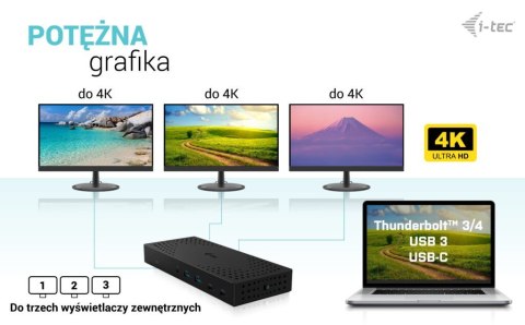 Stacja dokująca USB 3.0 / USB-C / Thunderbolt, 3 x 4K Gen 2 + zasilanie 100 W I-tec