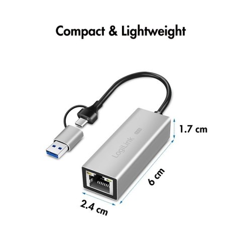 Adapter USB-A/-C do 2,5G Ethernet, szary LogiLink
