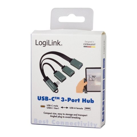 Hub USB 3.2, USB-C/M 90, do 3xUSB-A/F, 0.15m LogiLink