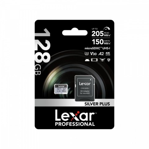 Karta pamięci microSD 128GB C10 A2 U3 V30 205/150MB/s Silver Plus Lexar
