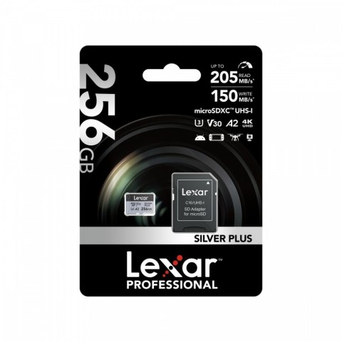 Karta pamięci microSD 256GB C10 A2 U3 V30 205/150MB/s Silver Plus Lexar