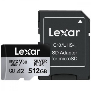 Karta pamięci microSD 512GB C10 A2 U3 V30 205/150MB/s Silver Plus Lexar