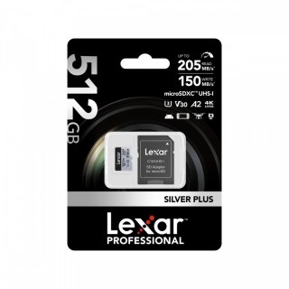 Karta pamięci microSD 512GB C10 A2 U3 V30 205/150MB/s Silver Plus Lexar