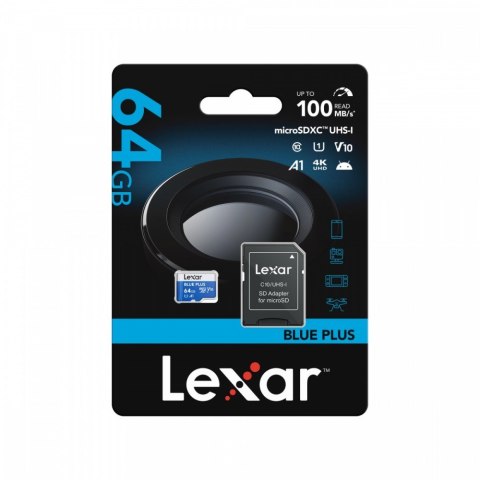 Karta pamięci microSD 64GB C10 A1 U3 V10 100MB/s Blue Plus Lexar