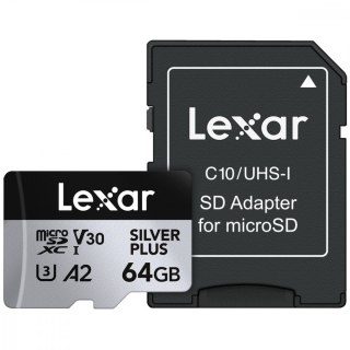 Karta pamięci microSD 64GB C10 A2 U3 V30 205/100MB/s Silver Plus Lexar