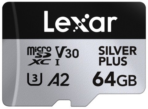 Karta pamięci microSD 64GB C10 A2 U3 V30 205/100MB/s Silver Plus Lexar