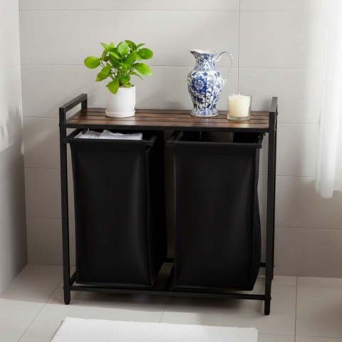 Kosz na pranie bieliznę 2 komory z półką blatem pojemnik loft 80l Kik Sp. z o. o. Sp. k.