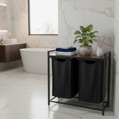 Kosz na pranie bieliznę 2 komory z półką blatem pojemnik loft 80l Kik Sp. z o. o. Sp. k.