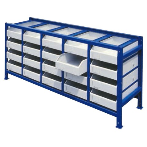 Regał warsztatowy na części i narzędzia szufladowy z pojemnikami ZESTAW 21 elem. MEVA