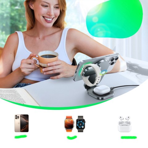 Ładowarka indukcyjna bezprzewodowa 3w1 do telefonu zegarka słuchawek Qi 15 W - czarna JOYROOM