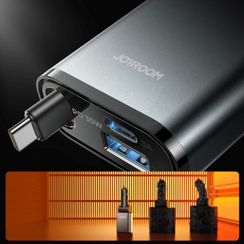Ładowarka samochodowa 3w1 z kablem zwijanym USB-A USB-C - ciemnoszara JOYROOM