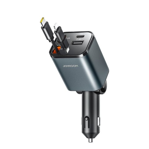 Ładowarka samochodowa 4w1 z kablami zwijanymi USB-A USB-C 30W- ciemnoszara JOYROOM