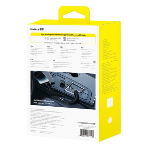 Ładowarka samochodowa USB-A USB-C z kablem iPhone Lightning USB-C 60W 1.4m - czarna BASEUS