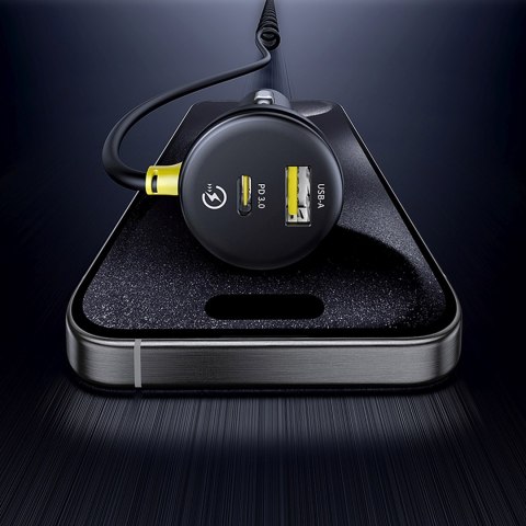 Ładowarka samochodowa USB-A USB-C z kablem iPhone Lightning USB-C 60W 1.4m - czarna BASEUS