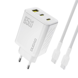 Ładowarka sieciowa GaN z kablem USB-C 1m 65W -biała DUDAO