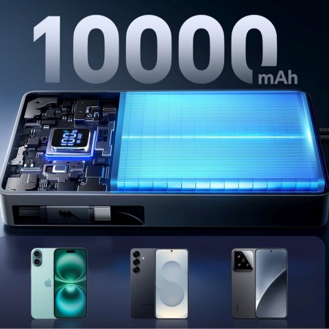 Powerbank 10000mAh 22.5W ze zwijanym kablem USB-C - czarny JOYROOM