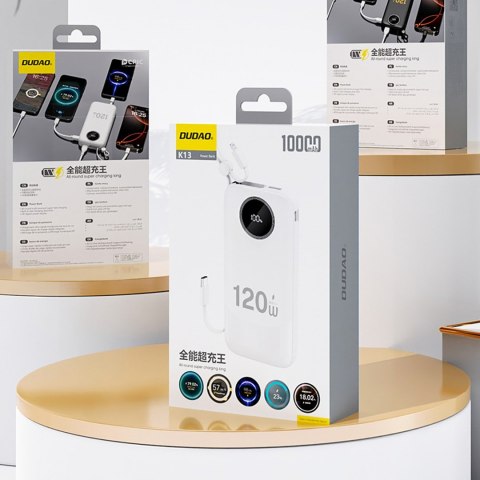 Powerbank K13 10000mAh z wbudowanym kablem - biały DUDAO