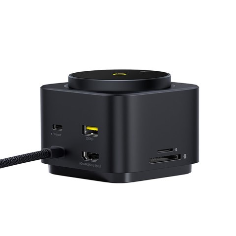 7w1 HUB z ładowarką bezprzewodową HDMI USB-A USB-C SD TF MagSafe 15W - czarny BASEUS
