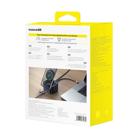 7w1 HUB z ładowarką bezprzewodową HDMI USB-A USB-C SD TF MagSafe 15W - czarny BASEUS