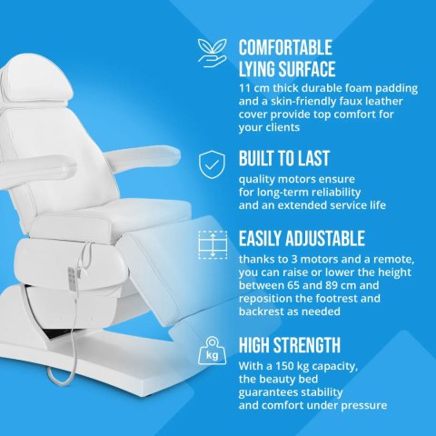 Fotel kosmetyczny do tatuażu masażu spa elektryczny 3 silniki 200 W LATINA - biały Physa