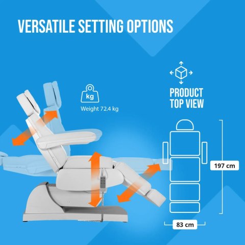 Fotel kosmetyczny do tatuażu masażu spa elektryczny 3 silniki 200 W LATINA - biały Physa