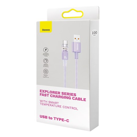 Kabel przewód Explorer z czujnikiem temperatury USB-A USB-C 100W 1m - fioletowy BASEUS